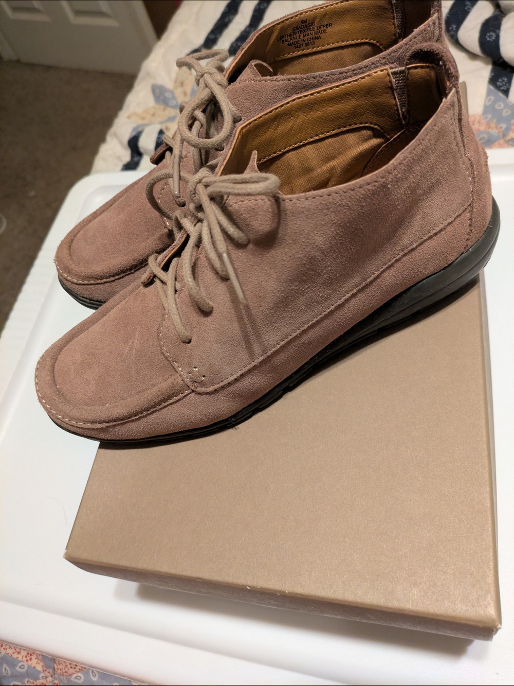Easy Spirit Women's Taupe Suede Lace-Up Casual Moccasin Shoes '90S Y2K Style